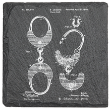 Cargar imagen en el visor de la galería, 1800s Handcuff patent drawing - Laser engraved fine Slate Coaster
