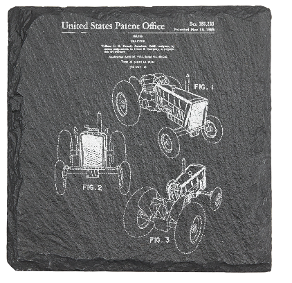 John Deere patent drawing  - Laser engraved fine Slate Coaster