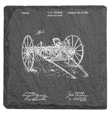 1800s Hay Rake - Laser engraved fine Slate Coaster