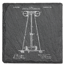 Cargar imagen en el visor de la galería, 1914 Tesla Apparatus for Transmitting Electrical Energy - Laser engraved fine Slate Coaster
