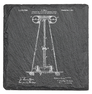 1914 Tesla Apparatus for Transmitting Electrical Energy - Laser engraved fine Slate Coaster