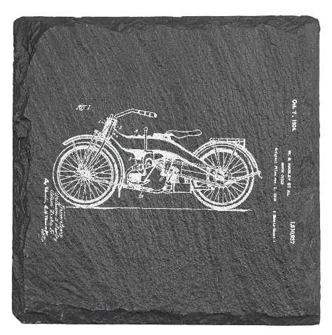 Harley Motorcycle Patent  - Laser engraved fine Slate Coaster