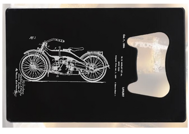 W S Harley 1920s Motorcycle Patent drawing engraved - Bottle Opener - Metal