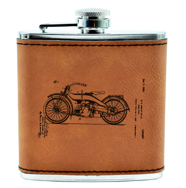 W.S. Harley motorcycle patent drawing - Flask - engraved leather and metal