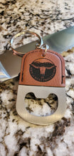 Load image into Gallery viewer, Bottle Opener Keychain Leather &amp; Metal - DESIGN YOUR OWN - Custom - Personalized
