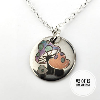 Limited Edition (2 of 12) Color laser engraved Mushroom necklace - 925 Silver