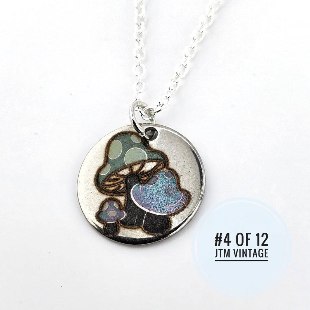Limited Edition (4 of 12) Color laser engraved Mushroom necklace - 925 Silver