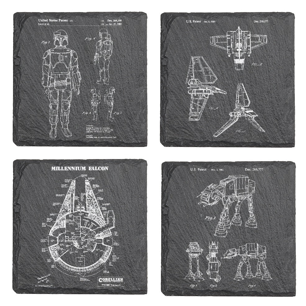StarWars- 4-piece engraved fine Slate coaster set - Patent drawings