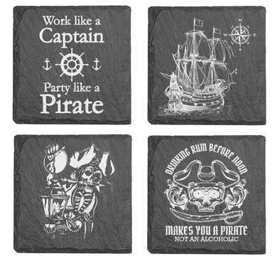 Pirate Collection 4-piece engraved fine Slate coaster set