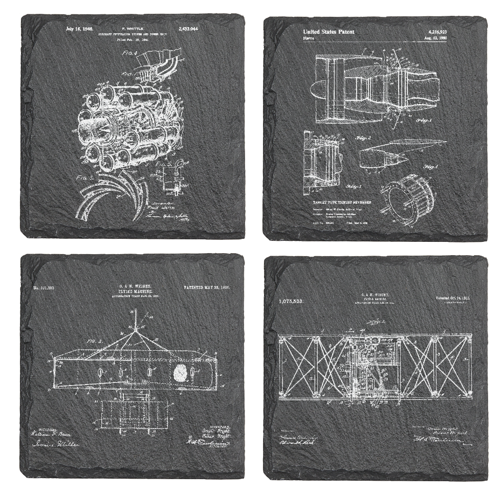 Aviation History - 4-piece engraved fine Slate coaster set