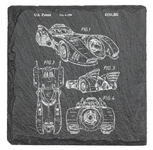 Cargar imagen en el visor de la galería, 90s Batmobile Batman Patent drawing - Laser engraved fine Slate Coaster

