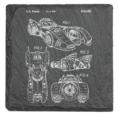 90s Batmobile Batman Patent drawing - Laser engraved fine Slate Coaster