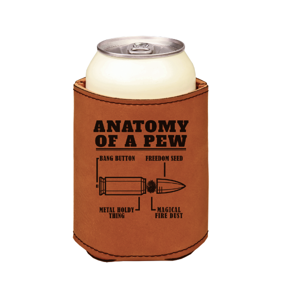 ANATOMY OF A PEW - engraved leather beverage holder