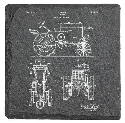Farm equipment tractor blueprint - Laser engraved fine Slate Coaster