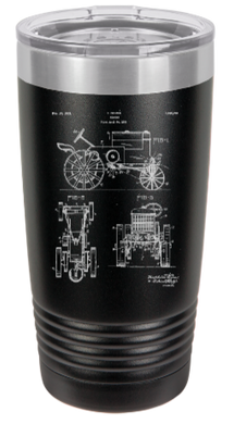 Farm equipment tractor blueprint - engraved Tumbler - insulated stainless steel travel mug