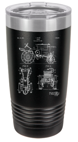 Farm equipment tractor blueprint - engraved Tumbler - insulated stainless steel travel mug