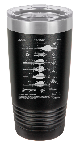 Archery Arrow patent drawing - engraved Tumbler - insulated stainless steel travel mug