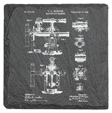 architects surveyors transit patent drawing  - Laser engraved fine Slate Coaster