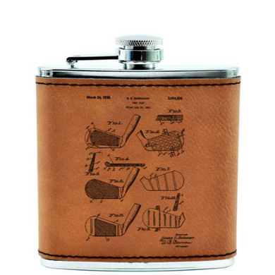 Golf Club - 1930s Barnhart county club - Flask - engraved leather and metal