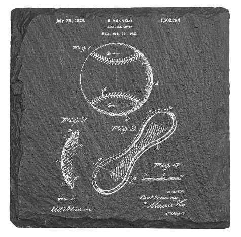 Baseball Patent drawing - Laser engraved fine Slate Coaster