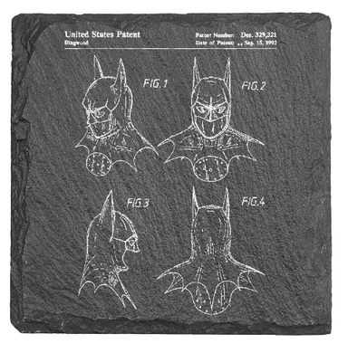 BATMAN Mask patent drawing - Laser engraved fine Slate Coaster