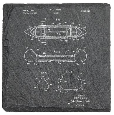 Canoe patent drawing - Laser engraved fine Slate Coaster