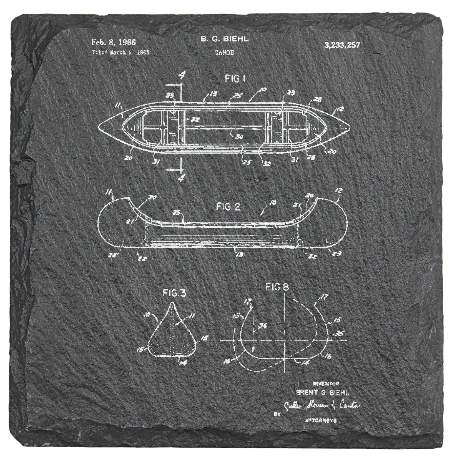 Canoe patent drawing - Laser engraved fine Slate Coaster