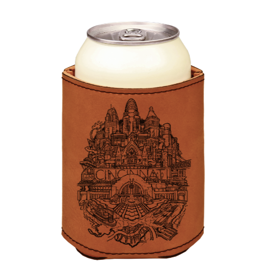 Cincinnati Ohio Things to Do - engraved leather beverage holder