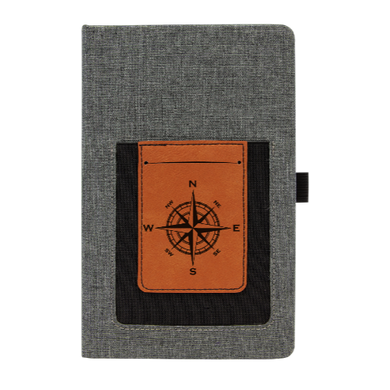 Navigational compass - Leather and Canvas Journal with Cell phone holder and Card Slot