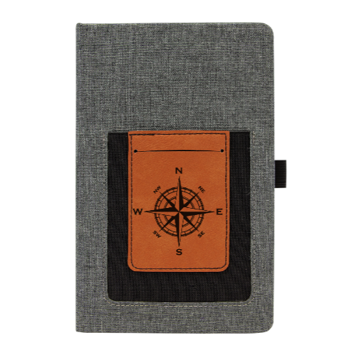 Navigational compass - Leather and Canvas Journal with Cell phone holder and Card Slot
