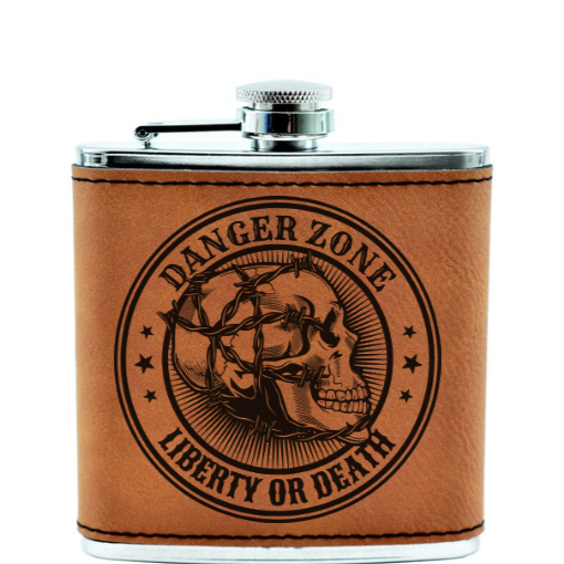Danger Zone Liberty or Death - Flask - engraved leather and metal