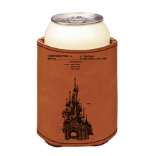 Load image into Gallery viewer, Disney Castle patent drawing - engraved leather beverage holder

