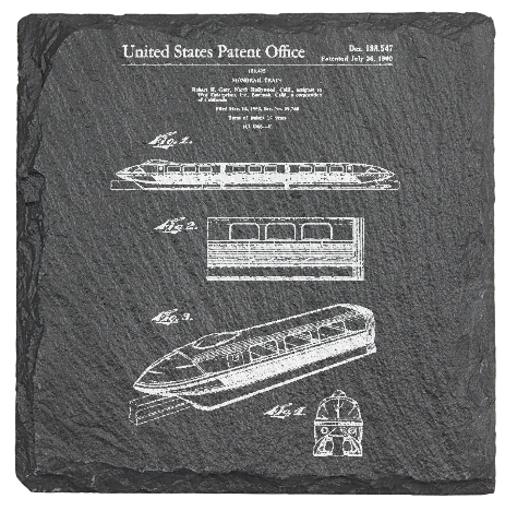 Disney Monorail Patent drawing - Laser engraved fine Slate Coaster