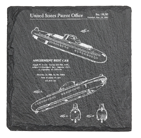 Disneyland submarine voyage ride patent drawing - Laser engraved fine Slate Coaster