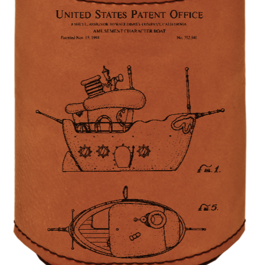 DONALD'S DUCK BOAT PATENT - engraved leather beverage holder