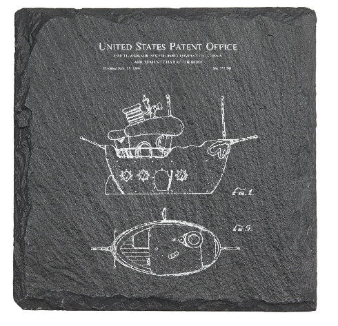 DONALD'S DUCK BOAT PATENT - Laser engraved fine Slate Coaster
