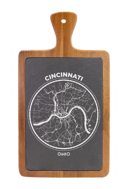 Cincinnati Ohio Downtown MAP - Engraved Slate & Wood Cutting board