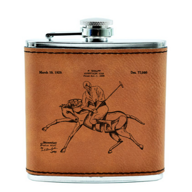 Equestrian polo player on horse - Flask - engraved leather and metal