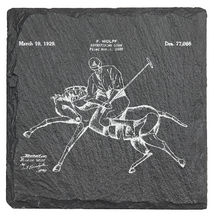 Charger l&#39;image dans la galerie, Equestrian Vintage Polo Player on Horse - Laser engraved fine Slate Coaster
