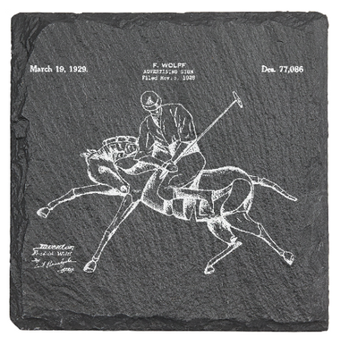 Equestrian Vintage Polo Player on Horse - Laser engraved fine Slate Coaster