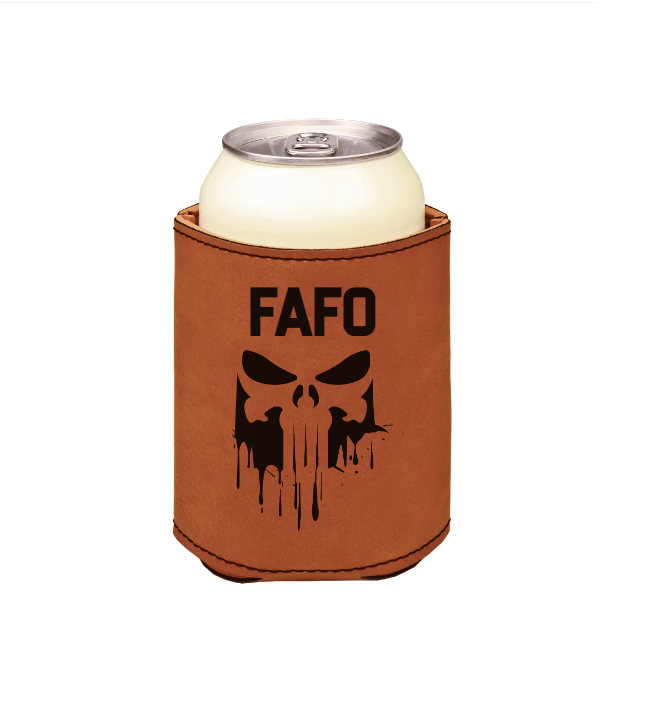 FAFO Skull - engraved leather beverage holder
