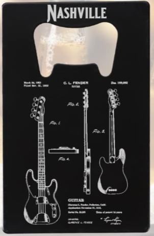 Fender Bass Guitar patent drawing - Bottle Opener - Metal