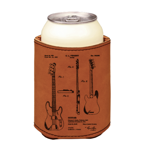 Fender Bass Guitar patent drawing - engraved leather beverage holder