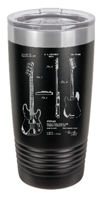 Fender Bass Guitar Patent drawing - engraved Tumbler - insulated stainless steel travel mug