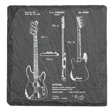 Cargar imagen en el visor de la galería, Fender Bass Guitar patent drawing - Laser engraved fine Slate Coaster
