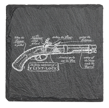 Charger l&#39;image dans la galerie, Historic Flint Lock pistol engineering drawing - Laser engraved fine Slate Coaster
