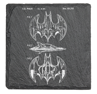 Flying BatPlane patent drawing - BATMAN  - Laser engraved fine Slate Coaster