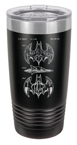 Bat plane patent drawing - BATMAN - engraved Tumbler - insulated stainless steel travel mug
