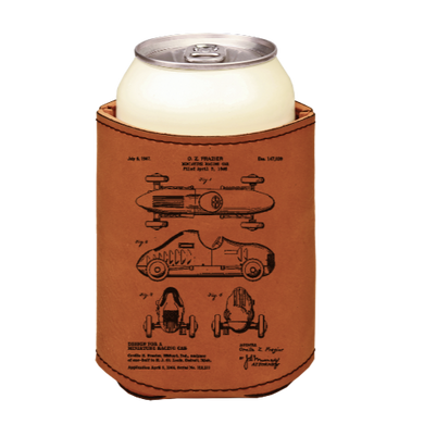 Miniature racing car Patent - engraved leather beverage holder
