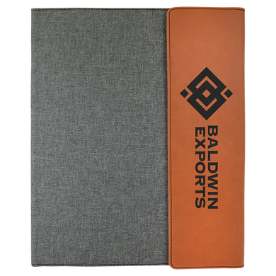 Engraved Leather & Gray Canvas Portfolio with Notepad - DESIGN YOUR OWN - Custom - Personalized